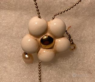 Thun collana con fiore e pendente a perla