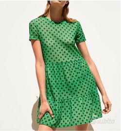Abito Zara verde pois neri girocollo balze tg S