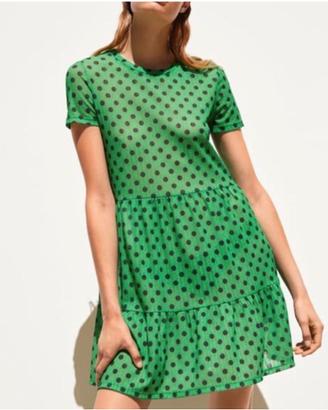 Abito Zara verde pois neri girocollo balze tg S