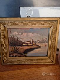 quadro pittura olio su tavoletta scritta libreria