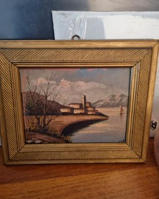 quadro pittura olio su tavoletta scritta libreria