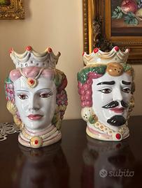 Coppia Teste di Moro in ceramica