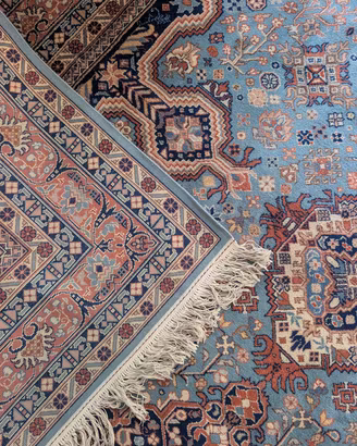 Tappeto persiano Heriz azzurro 370x270 a mano