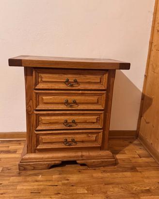 Coppia Comodini Rustici Legno Massello 4 Cassetti