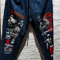 Jeans streetwear unisex – stampa Tupac / hip hop