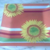 Piatto in vetro decorato arancione con girasoli