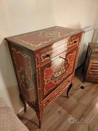 Mobiletto bar vintage anni '70 legno intarsiato