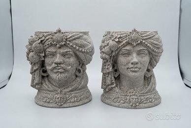 Coppia di vasi/teste di moro stampa 3D pietra