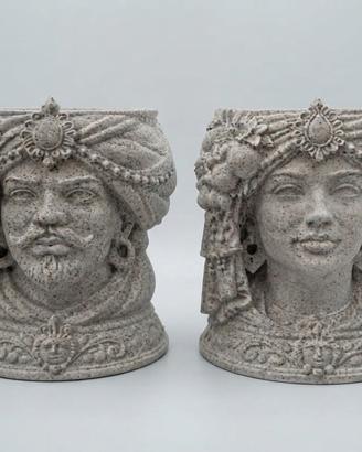 Coppia di vasi/teste di moro stampa 3D pietra