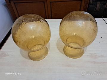 Coppia Paralumi Vetro Pulegoso Ambra vintage