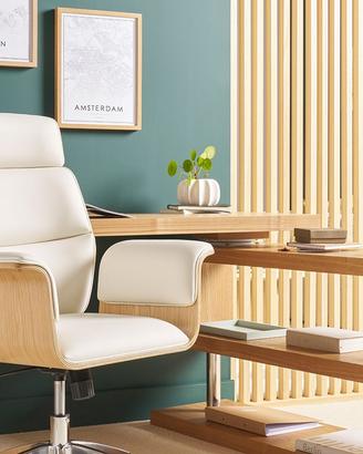 Sedia da ufficio in legno e pelle (eco) - Nuova