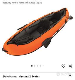 kayak gonfiabile, 2 posti, mai usato + 2 giubotti