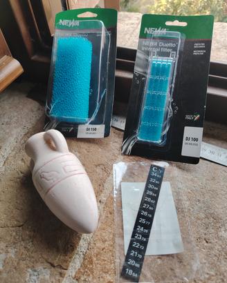 set filtri acquario  nuovi con termometro e anfora