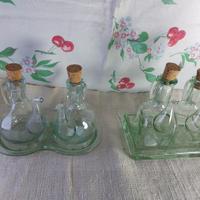 2 set ampolline olio/aceto vetro soffiato+vassoini