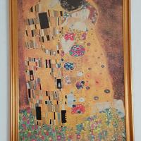 Quadro riproduzione rilievo su legno Klimt Il Baci