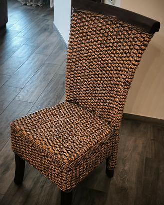 sedia in legno e banano intrecciato 