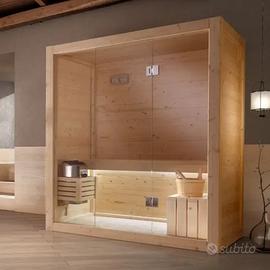 SAUNA 170X140 ABETE TRASPARENTE + ACCESSORI