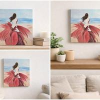 Quadro moderno 25x25 – Donna in abito rosso 