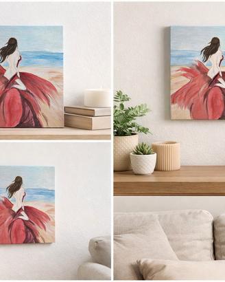 Quadro moderno 25x25 – Donna in abito rosso 