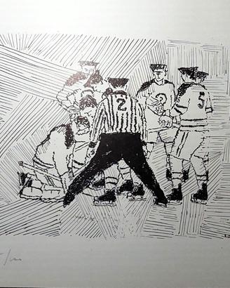 3 litografie di Emilio Delfino giocatori  hockey