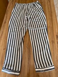 Pantalone in puro lino rigato grigio/bianco