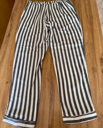 Pantalone in puro lino rigato grigio/bianco