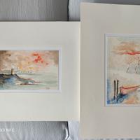 set n.2 acquarelli soggetto paesaggi "