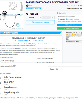 EASY WALL BOX STAZIONE DI RICARICA ORIGINALE FIAT