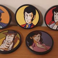 SUPER LOTTO LOT 5 QUADRI IN LEGNO LUPIN III 15 cm