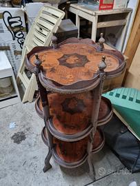 Antico servomuto intarsiato etagiere scaffale