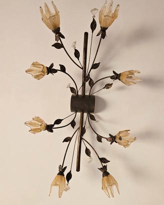 Lampadario in ferro battuto e vetro di Murano