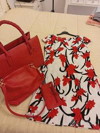 set 4 articoli; vestito+ borsa a 3 