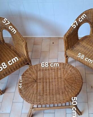 Salotto Mandolino vintage in midollino naturale