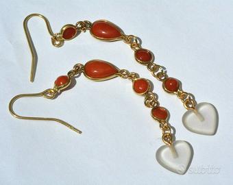Orecchini Oro giallo 18kt Corallo Cristallo Rocca