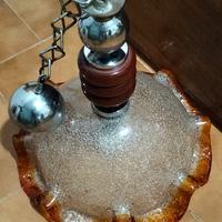 Lampadario vintage vetro e legno 