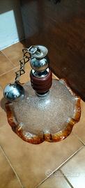 Lampadario vintage vetro e legno 