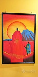 Quadro etnico in rilievo in legno