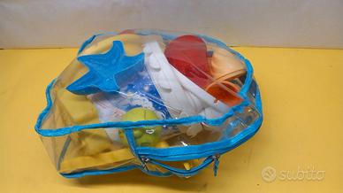 Giochi da spiaggia, secchiello, crivelli, formine