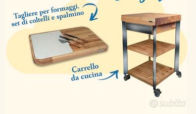 CARRELLO DA CUCINA CON TAGLIERE E SET DI COLTELLI