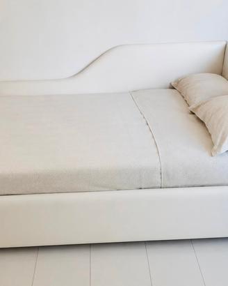 Letto twils “Onda” in pelle bianca trasformabile