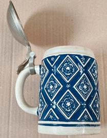 Boccale da birra vintage in ceramica con coperchio