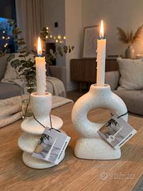 Coppia portacandele  ceramica bianca Nuove
