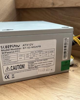 Alimentatore PC 520W Scorpion testato per ricambio