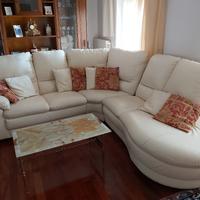 Divano angolare in vera pelle beige