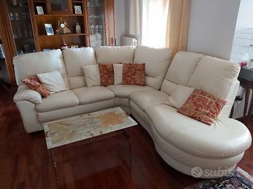 Divano angolare in vera pelle beige