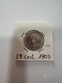 Moneta 25 centesimi del 1903