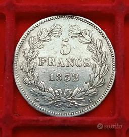 Francia 5 Franchi 1832 "L" Zecca Bayonne Molto rar