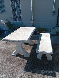 Tavolo e 2 panche in cemento bianco