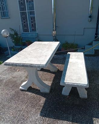 Tavolo e 2 panche in cemento bianco