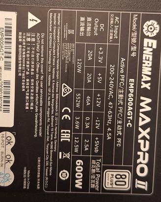 alimentatore pc 600W